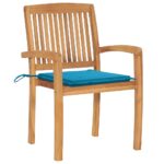 Chaises de jardin empilables avec coussins lot de 8 Teck solide – Image 2