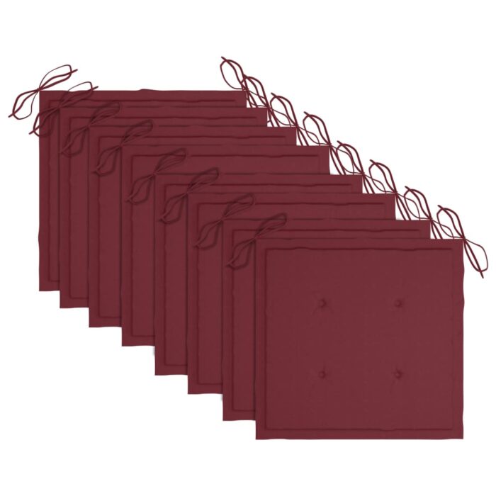 Chaises de jardin empilables avec coussins lot de 8 Teck solide – Image 6