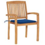 Chaises de jardin empilables avec coussins lot de 8 Teck solide – Image 2