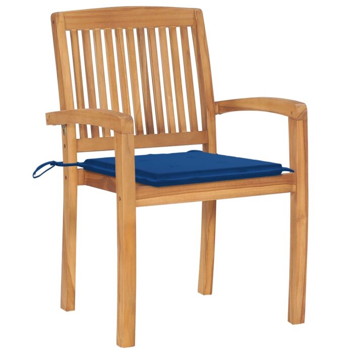 Chaises de jardin empilables avec coussins lot de 8 Teck solide – Image 2