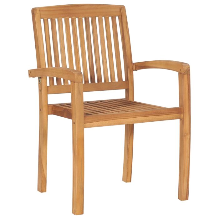 Chaises de jardin empilables avec coussins lot de 8 Teck solide – Image 3