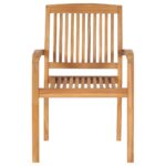 Chaises de jardin empilables avec coussins lot de 8 Teck solide – Image 4