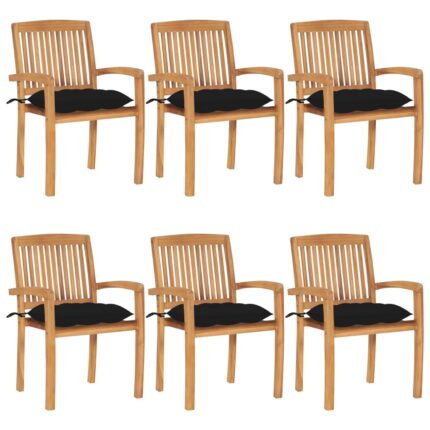 Chaises de jardin empilables avec coussins lot de 6 Teck solide