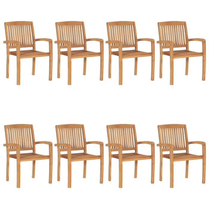 Chaises de jardin empilables avec coussins lot de 8 Teck solide – Image 2