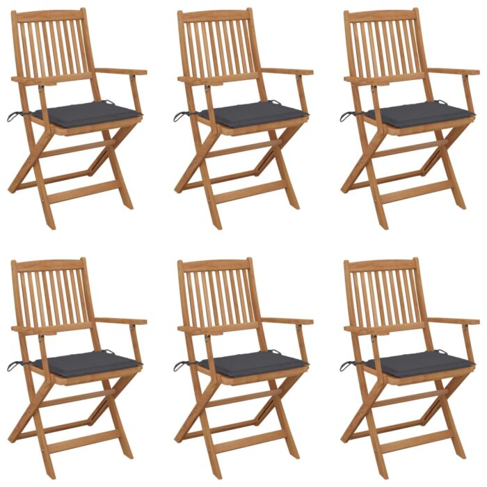 Chaises pliables de jardin lot de 6 avec coussins Bois d'acacia – Image 1