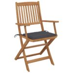 Chaises pliables de jardin lot de 6 avec coussins Bois d'acacia – Image 2
