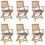Chaises pliables de jardin lot de 6 avec coussins Bois d'acacia