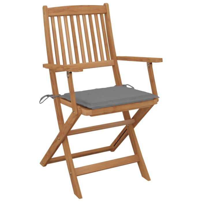 Chaises pliables de jardin lot de 6 avec coussins Bois d'acacia – Image 2