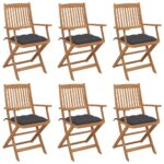 Chaises pliables de jardin lot de 6 avec coussins Bois d'acacia