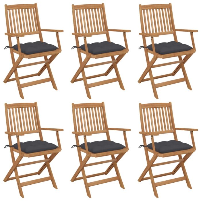 Chaises pliables de jardin lot de 6 avec coussins Bois d'acacia – Image 1
