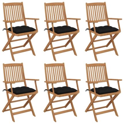 Chaises pliables de jardin lot de 6 avec coussins Bois d'acacia