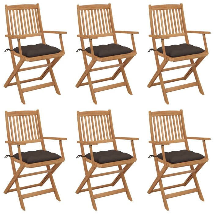 Chaises pliables de jardin lot de 6 avec coussins Bois d'acacia – Image 1
