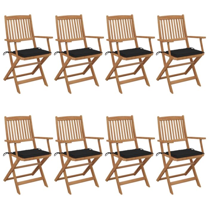 Chaises pliables de jardin lot de 8 avec coussins Bois d'acacia – Image 1