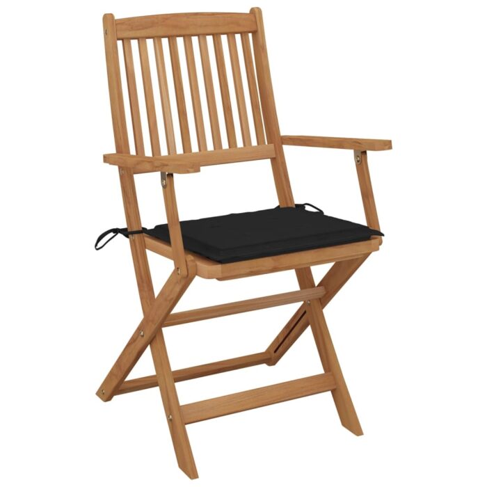 Chaises pliables de jardin lot de 8 avec coussins Bois d'acacia – Image 2