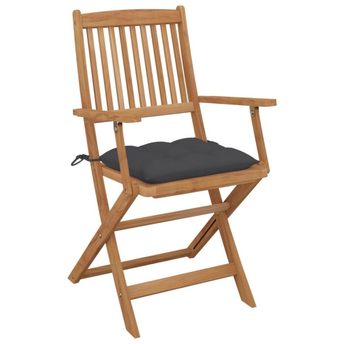 Chaises pliables de jardin lot de 8 avec coussins Bois d'acacia – Image 2