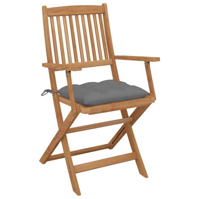 Chaises pliables de jardin lot de 8 avec coussins Bois d'acacia – Image 2