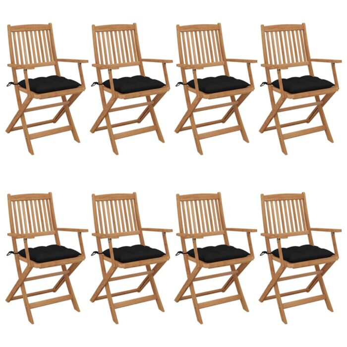 Chaises pliables de jardin lot de 8 avec coussins Bois d'acacia – Image 1