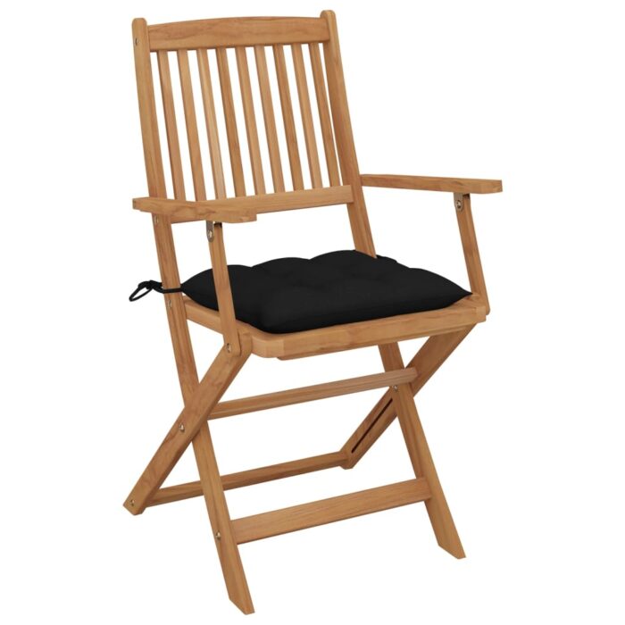 Chaises pliables de jardin lot de 8 avec coussins Bois d'acacia – Image 2