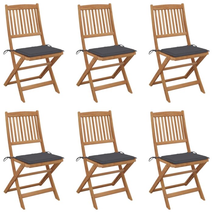 Chaises pliables de jardin lot de 6 avec coussins Bois d'acacia – Image 1