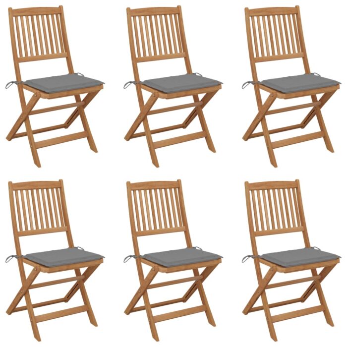 Chaises pliables de jardin lot de 6 avec coussins Bois d'acacia – Image 1
