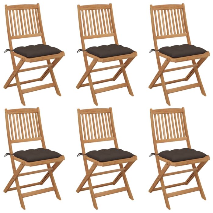 Chaises pliables de jardin lot de 6 avec coussins Bois d'acacia – Image 1