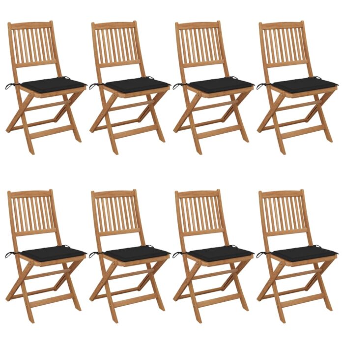 Chaises pliables de jardin lot de 8 avec coussins Bois d'acacia – Image 1