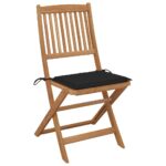 Chaises pliables de jardin lot de 8 avec coussins Bois d'acacia – Image 2