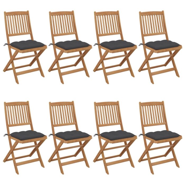 VXL8720286460184_a_en_hd_1.jpg Chaises pliables de jardin lot de 8 avec coussins Bois d'acacia – Image 1