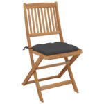 Chaises pliables de jardin lot de 8 avec coussins Bois d'acacia – Image 2