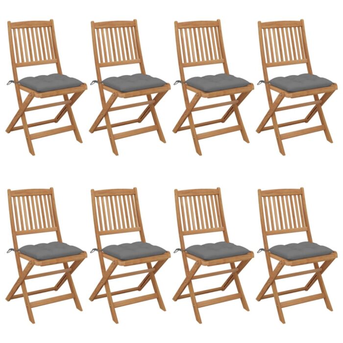 Chaises pliables de jardin lot de 8 avec coussins Bois d'acacia – Image 1