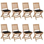 Chaises pliables de jardin lot de 8 avec coussins Bois d'acacia