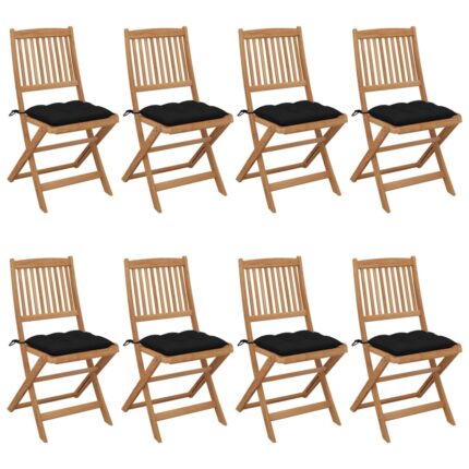 Chaises pliables de jardin lot de 8 avec coussins Bois d'acacia