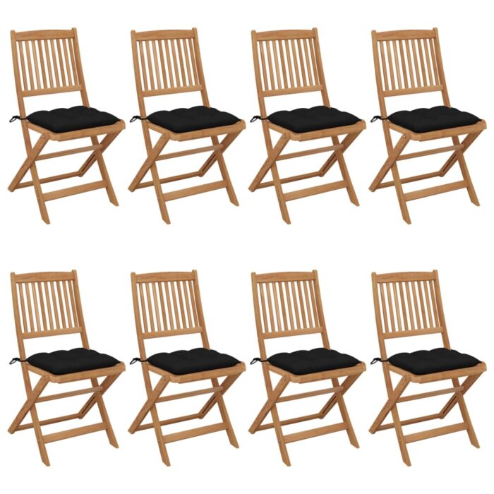 Chaises pliables de jardin lot de 8 avec coussins Bois d'acacia – Image 1