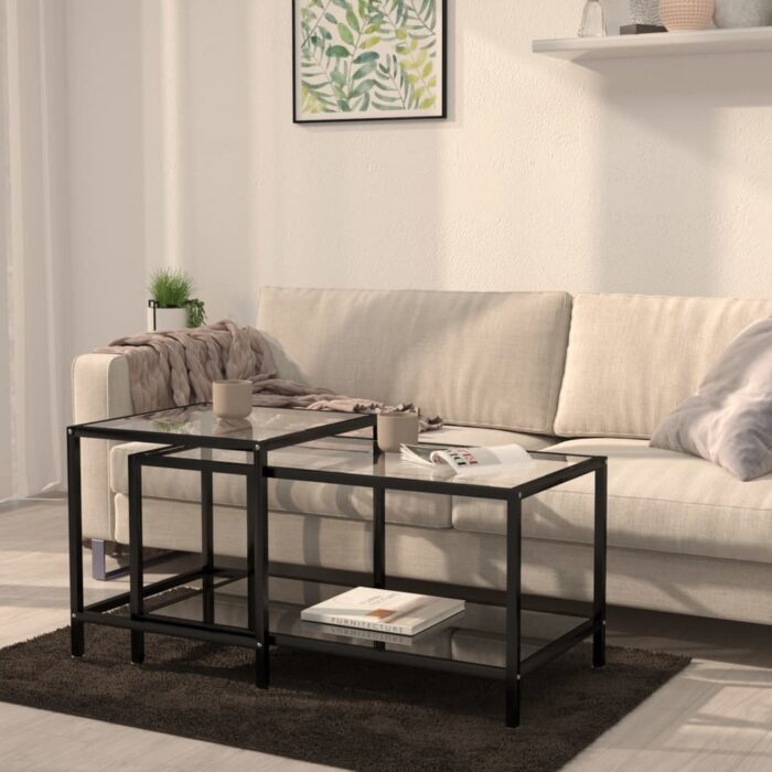 Tables à thé 2 pcs Verre trempé Noir – Image 1