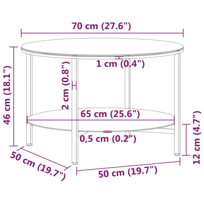 Table à thé Noir et marbre noir 70 cm Verre trempé – Image 4