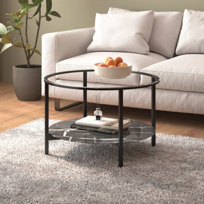 VXL8720286462164_m_en_hd_1.jpg Table à thé Noir et marbre noir 70 cm Verre trempé – Image 1