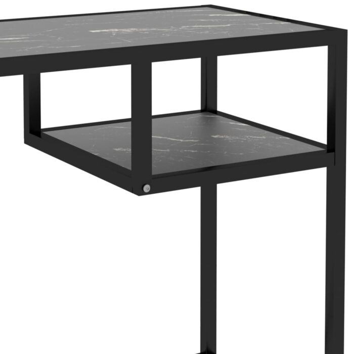 Bureau d'ordinateur Marbre noir 100x36x74 cm Verre trempé – Image 3