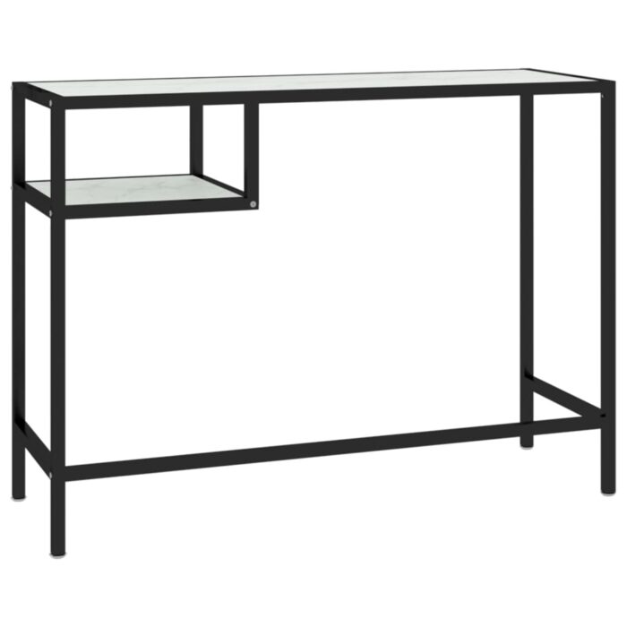 Bureau d'ordinateur Marbre blanc 100x36x74 cm Verre trempé – Image 3