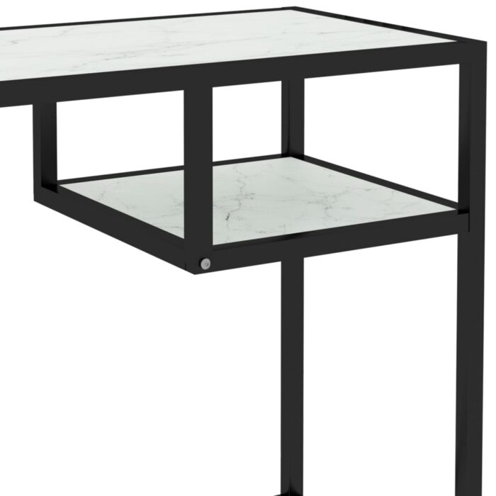 Bureau d'ordinateur Marbre blanc 100x36x74 cm Verre trempé – Image 4