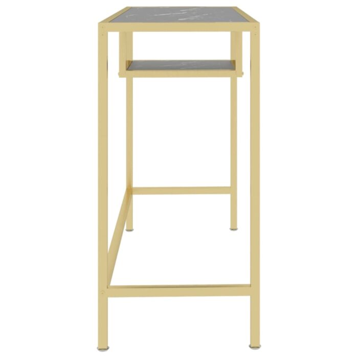 Bureau d'ordinateur Marbre noir 100x36x74 cm Verre trempé – Image 2