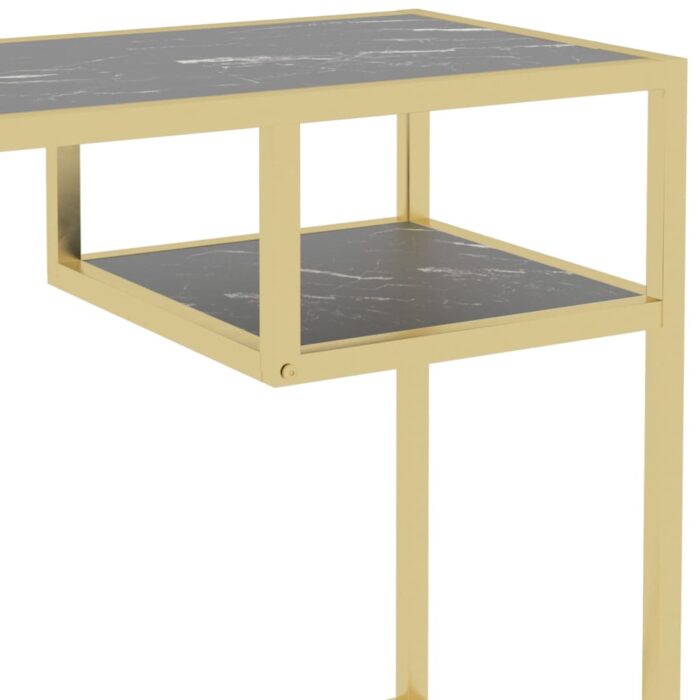 Bureau d'ordinateur Marbre noir 100x36x74 cm Verre trempé – Image 4