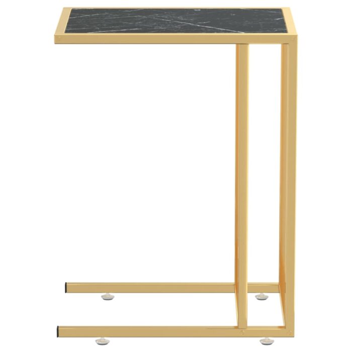 Table d'appoint ordinateur Marbre noir 50x35x65 cm Verre trempé – Image 2