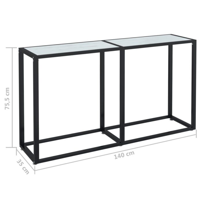 Table console Marbre blanc 140x35x75,5 cm Verre trempé – Image 5