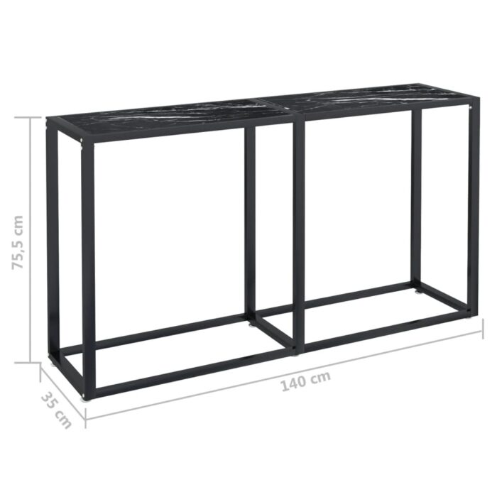 Table console Marbre noir 140x35x75,5 cm Verre trempé – Image 5