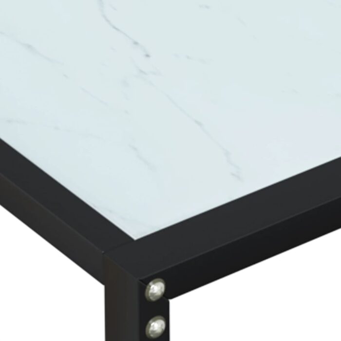 Table console Marbre blanc 160x35x75,5 cm Verre trempé – Image 4