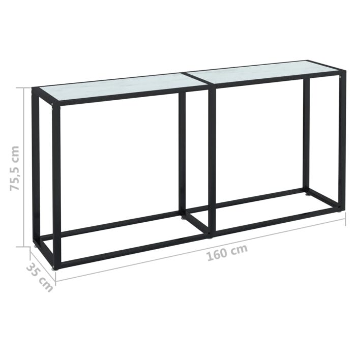 Table console Marbre blanc 160x35x75,5 cm Verre trempé – Image 5