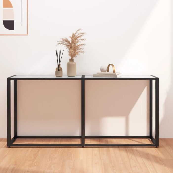 Table console Marbre blanc 160x35x75,5 cm Verre trempé – Image 1