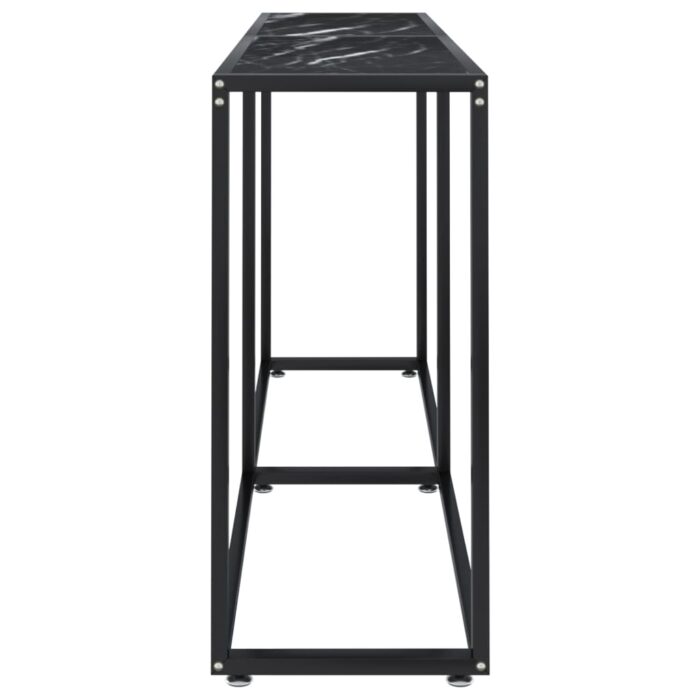 Table console Marbre noir 160x35x75,5 cm Verre trempé – Image 2