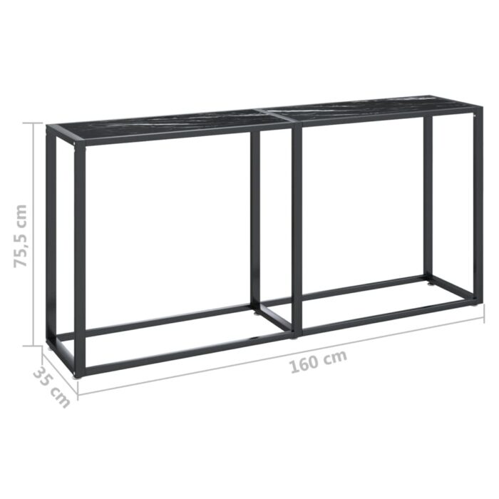 Table console Marbre noir 160x35x75,5 cm Verre trempé – Image 5