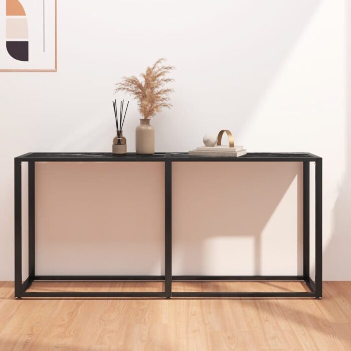 Table console Marbre noir 160x35x75,5 cm Verre trempé – Image 1